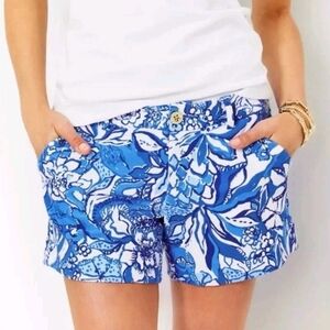 Lilly Pulitzer Womens Sz 12 Callahan Knit Blue Tang Flocking Fabulous 5" Shorts
